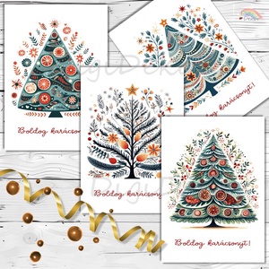 Karácsonyfák skandináv stílusban. Ünnepi képeslapok. , Karácsony, Karácsonyi ajándékozás, Karácsonyi képeslap, üdvözlőlap, ajándékkísérő, Fotó, grafika, rajz, illusztráció, Papírművészet, MESKA