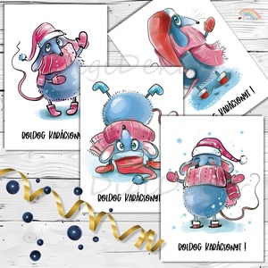 Vicces, egeres karácsonyi képeslapok., Karácsony, Karácsonyi ajándékozás, Karácsonyi képeslap, üdvözlőlap, ajándékkísérő, Fotó, grafika, rajz, illusztráció, Papírművészet, MESKA