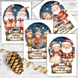 Télapós karácsonyi képeslapok. 4 db, Karácsony, Karácsonyi ajándékozás, Karácsonyi képeslap, üdvözlőlap, ajándékkísérő, Fotó, grafika, rajz, illusztráció, Papírművészet, MESKA