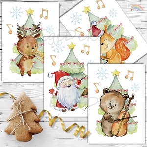 Karácsonyi képeslapok zenészeknek. 4 darabos csomag., Karácsony, Karácsonyi ajándékozás, Karácsonyi képeslap, üdvözlőlap, ajándékkísérő, Fotó, grafika, rajz, illusztráció, Papírművészet, MESKA