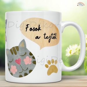 Fosok a tejtől bögre aranyos cicás rajzokkal. Vicces ajándék laktózérzékenyeknek, Otthon & Életmód, Konyhafelszerelés, tálalás, Tálalás, Bögre & Csésze, Fotó, grafika, rajz, illusztráció, Kerámia, MESKA