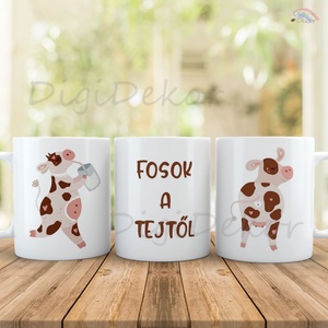 Tehenes Fosok a tejtől bögre vicces rajzokkal. Ajándék laktózérzékenyeknek, allergiásoknak., Otthon & Életmód, Konyhafelszerelés, tálalás, Tálalás, Bögre & Csésze, Fotó, grafika, rajz, illusztráció, Kerámia, MESKA