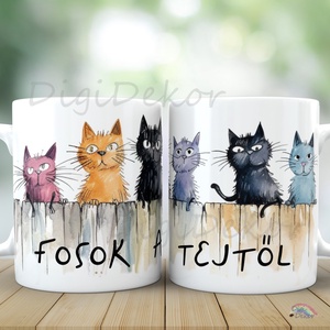 Macskás Fosok a tejtől bögre. Vicces ajándék laktózérzékenyeknek. , Otthon & Életmód, Konyhafelszerelés, tálalás, Tálalás, Bögre & Csésze, Fotó, grafika, rajz, illusztráció, Kerámia, MESKA