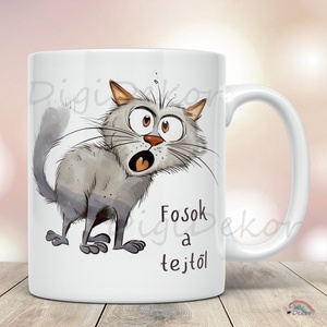 Fosok a tejtől bögre vicces cicás rajzzal. Laktóz-intolerancia- ajándék, Otthon & Életmód, Konyhafelszerelés, tálalás, Tálalás, Bögre & Csésze, Fotó, grafika, rajz, illusztráció, Kerámia, MESKA
