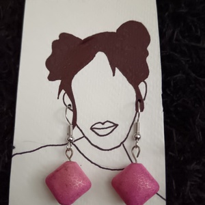 Rózsaszín rombusz márványos fülbevaló , Ékszer, Fülbevaló, Lógó fülbevaló, Ékszerkészítés, MESKA