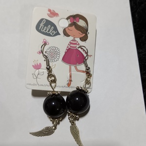 Fekete angyalszárnyas fülbevaló , Ékszer, Fülbevaló, Lógó fülbevaló, Ékszerkészítés, MESKA