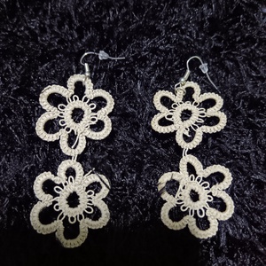 Dupla Virágos hosszú logó hajócsipke fülbevaló , Ékszer, Fülbevaló, Lógó fülbevaló, Ékszerkészítés, MESKA