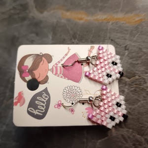 Rózsaszín róka fej gyöngy fülbevaló  - ékszer - fülbevaló - lógó fülbevaló - Meska.hu