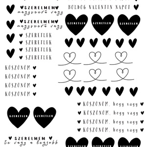 Valentin napi feliratgyűjtemény fekete-fehér� nyomtatható PDF  A4 (matrica, waterslide, dekor) - művészet - grafika & illusztráció - digitális - Meska.hu