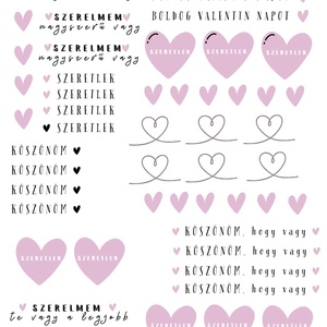 Valentin napi feliratgyűjtemény rózsaszín -fekete� nyomtatható PDF A4 (matrica, waterslide, dekor) - művészet - grafika & illusztráció - digitális - Meska.hu