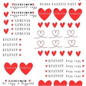 Valentin napi feliratgyűjtemény piros -fekete� nyomtatható PDF A4 méretben (matrica, waterslide, dekor) - művészet - grafika & illusztráció - digitális - Meska.hu