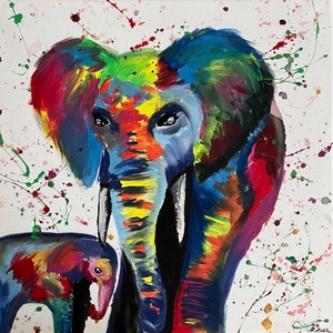 Elefántok festmény - művészet - festmény - akril - Meska.hu