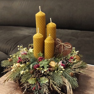 Adventi koszorú méhviaszgyertyákkal - karácsony - adventi díszek - adventi koszorú - Meska.hu