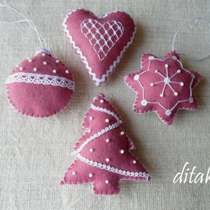 Rózsaszínű adventi-karácsonyi díszek - Meska.hu