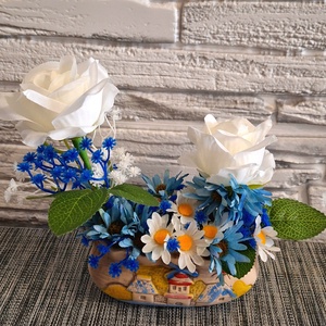 Tavaszi és mediterrán asztaldísz , Otthon & Életmód, Virágdekoráció, Virágdíszek, Asztali virágdísz, Virágkötés, MESKA