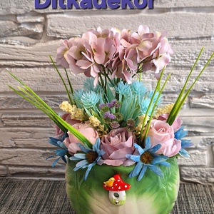 Tavaszi kert kaspóban � dús hortenziával és rózsákkal, Otthon & Életmód, Dekoráció, Asztal és polc dekoráció, Asztaldísz, Virágkötés, MESKA