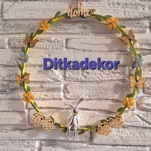 Modern Húsvéti Kopogtató � Ezüst Nyuszis Ajtódísz Pillangókkal és Tojásokkal (25 cm), Ünnepi díszek, dekorációk, Húsvéti díszek és dekorációk, Húsvéti ajtódísz, kopogtató, Festészet, Virágkötés, MESKA