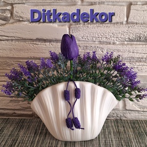 Provence-i Hangulat � Levendulás és Tulipános Asztaldísz Kagyló Vázában (25 cm) - Meska.hu