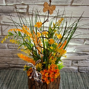 Húsvéti rönkvarázs � Egyedi asztaldísz ezüst nyuszival (30 cm - Meska.hu