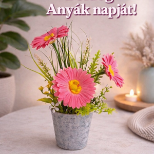  Sugárzó szeretet � Élénk pink gerberás asztaldísz Anyák napjára(25cm magas), Otthon & Életmód, Dekoráció, Asztal és polc dekoráció, Asztaldísz, Virágkötés, MESKA