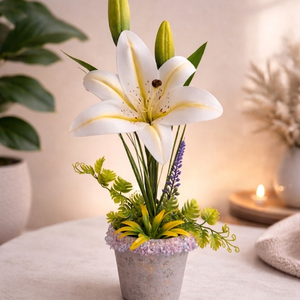 Anyák napi Tiszta szeretet � Elegáns fehér liliom asztaldísz Anyák napjára(25cm magas) - otthon & életmód - virágdekoráció - virágdíszek - virágdísz kaspóban - Meska.hu