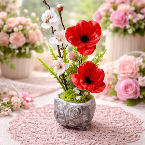 Pipacsos asztaldísz � Egyedi tavaszi-nyári otthondekoráció(25cm magas), Otthon & Életmód, Virágdekoráció, Virágdíszek, Virágdísz kaspóban, Virágkötés, MESKA