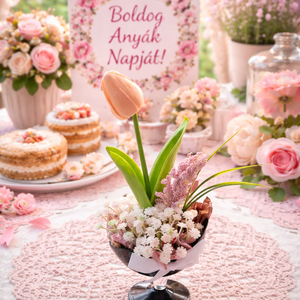 Anyák napiTulipán-kehelyben(15cm magas), Otthon & Életmód, Dekoráció, Asztal és polc dekoráció, Asztaldísz, Virágkötés, MESKA