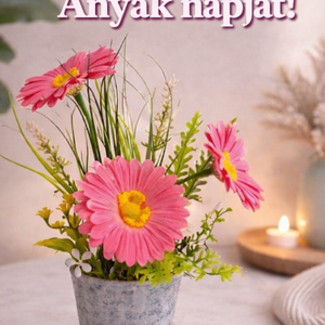  Anyák napiSugárzó szeretet � Élénk pink gerberás asztaldísz Anyák napjára(25cm magas) - otthon & életmód - virágdekoráció - virágdíszek - virágdísz kaspóban - Meska.hu