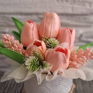 Romantikus rózsaszín tulipános asztaldísz � Üde tavaszi virágkompozíció(15cm magas) - otthon & életmód - virágdekoráció - virágdíszek - virágdísz kaspóban - Meska.hu