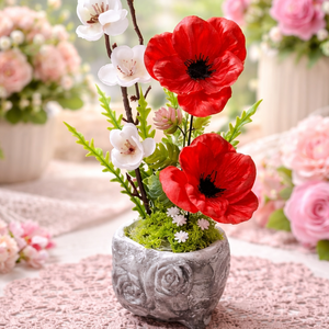 Pipacsos asztaldísz � Egyedi tavaszi-nyári otthondekoráció(25cm magas) - otthon & életmód - virágdekoráció - virágdíszek - virágdísz kaspóban - Meska.hu