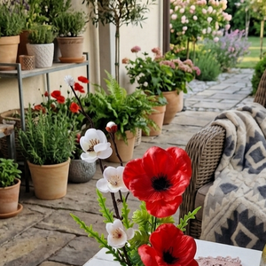 Pipacsos asztaldísz � Egyedi tavaszi-nyári otthondekoráció(25cm magas) - otthon & életmód - virágdekoráció - virágdíszek - virágdísz kaspóban - Meska.hu