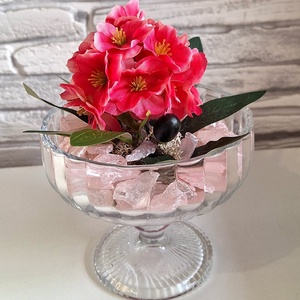 Rózsaszín Álom � Kézműves dekoráció elegáns üvegkehelyben(15cm magas), Otthon & Életmód, Dekoráció, Asztal és polc dekoráció, Asztaldísz, Virágkötés, MESKA