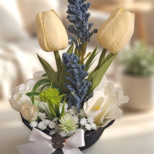Tulipános asztaldís (15cm magas) - otthon & életmód - virágdekoráció - virágdíszek - virágdísz kaspóban - Meska.hu