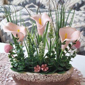 Vintage stílusú rózsaszín kála kompozíció kézműves kaspóban � Kedves egyedi ajándék nőknek(20cm magas,25cm széles) - Meska.hu