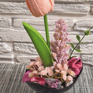 Kelyhes tavaszi asztaldísz � Romantikus barack tulipánnal(15cm magas) - otthon & életmód - dekoráció - asztal és polc dekoráció - asztaldísz - Meska.hu