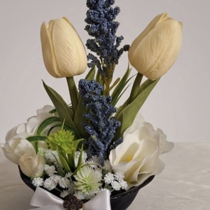 Tulipános asztaldís (15cm magas) - otthon & életmód - virágdekoráció - virágdíszek - virágdísz kaspóban - Meska.hu
