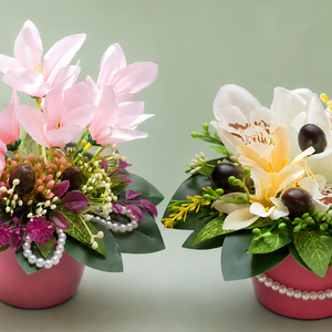 Frézia és orchidea asztaldísz szett - otthon & életmód - dekoráció - asztal és polc dekoráció - asztaldísz - Meska.hu