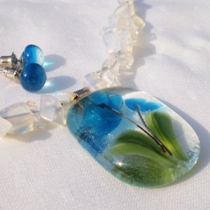 kéknefelejcs üvegékszer szett, ajándék nőknek névnapra, születésnapra. - Meska.hu