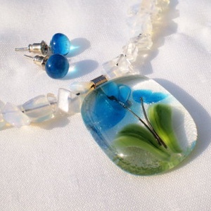 kéknefelejcs üvegékszer szett, ajándék nőknek névnapra, születésnapra. -  - Meska.hu