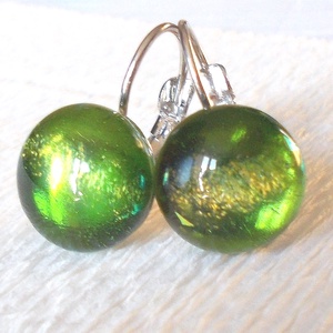 Zöld-arany  üveg fülbevaló  , ajándék  ballagásra, névnapra, születésnapra., , Ékszerkészítés, Üvegművészet, MESKA