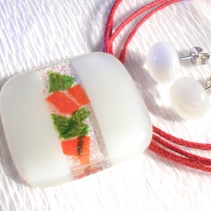 Homok színű-mintás dichroic medál és fülbevaló, ajándék nőknek névnapra, születésnapra, karácsonyra. - ékszer - ékszerszett - Meska.hu