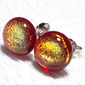 Óarany-piros, üveg fülbevaló, ajándék  névnapra, születésnapra., Ékszer, Fülbevaló, Pötty fülbevaló, Ékszerkészítés, Üvegművészet, MESKA