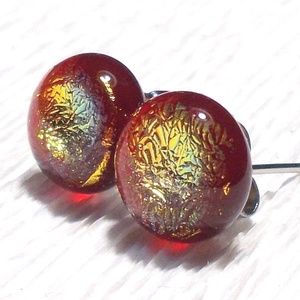 Óarany-piros, üveg fülbevaló, ajándék  névnapra, születésnapra. - ékszer - fülbevaló - pötty fülbevaló - Meska.hu