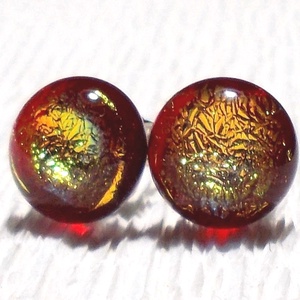 Óarany-piros, üveg fülbevaló, ajándék  névnapra, születésnapra. - ékszer - fülbevaló - pötty fülbevaló - Meska.hu