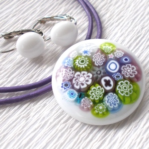 Levendula csokor üvegékszer, nyaklánc és fülbevaló, ajándék nőnapra, névnapra, születésnapra. -  - Meska.hu