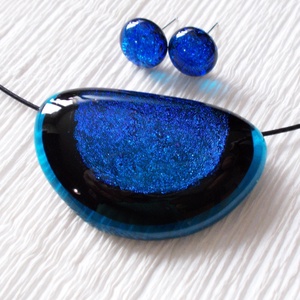 Kék félhold ékszerszett,  nyaklánc és fülbevaló,  ajándék  nőknek névnapra, születésnapra. - ékszer - ékszerszett - Meska.hu