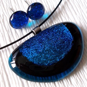 Kék félhold ékszerszett,  nyaklánc és fülbevaló,  ajándék  nőknek névnapra, születésnapra., Ékszer, Ékszerszett, Ékszerkészítés, Üvegművészet, MESKA