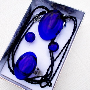 NEMESACÉL! Királykék elegancia, nyaklánc, gyűrű és fülbevaló, ajándék   névnapra, születésnapra. - ékszer - ékszerszett - Meska.hu