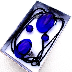 NEMESACÉL! Királykék elegancia, nyaklánc, gyűrű és fülbevaló, ajándék   névnapra, születésnapra. - ékszer - ékszerszett - Meska.hu