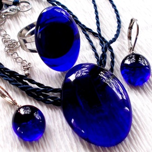 NEMESACÉL! Királykék elegancia, nyaklánc, gyűrű és fülbevaló, ajándék   névnapra, születésnapra. - Meska.hu